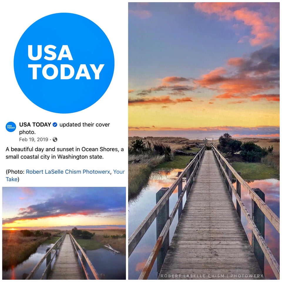 Sunset photography from Ocean Shores Wa. featured on USA TODAY. Robert LaSelle Chism Photowerx.