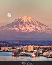 Load image into Gallery viewer, Moonrise over Mt. Rainier - Tacoma, WA.